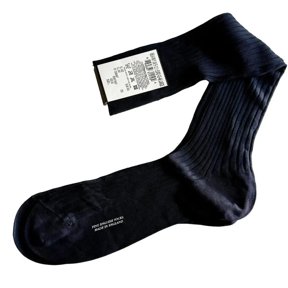 PANTHERELLA Danvers Dress Socks Men's Sz Large Navy Blue Cotton Lisle 6614 NWT